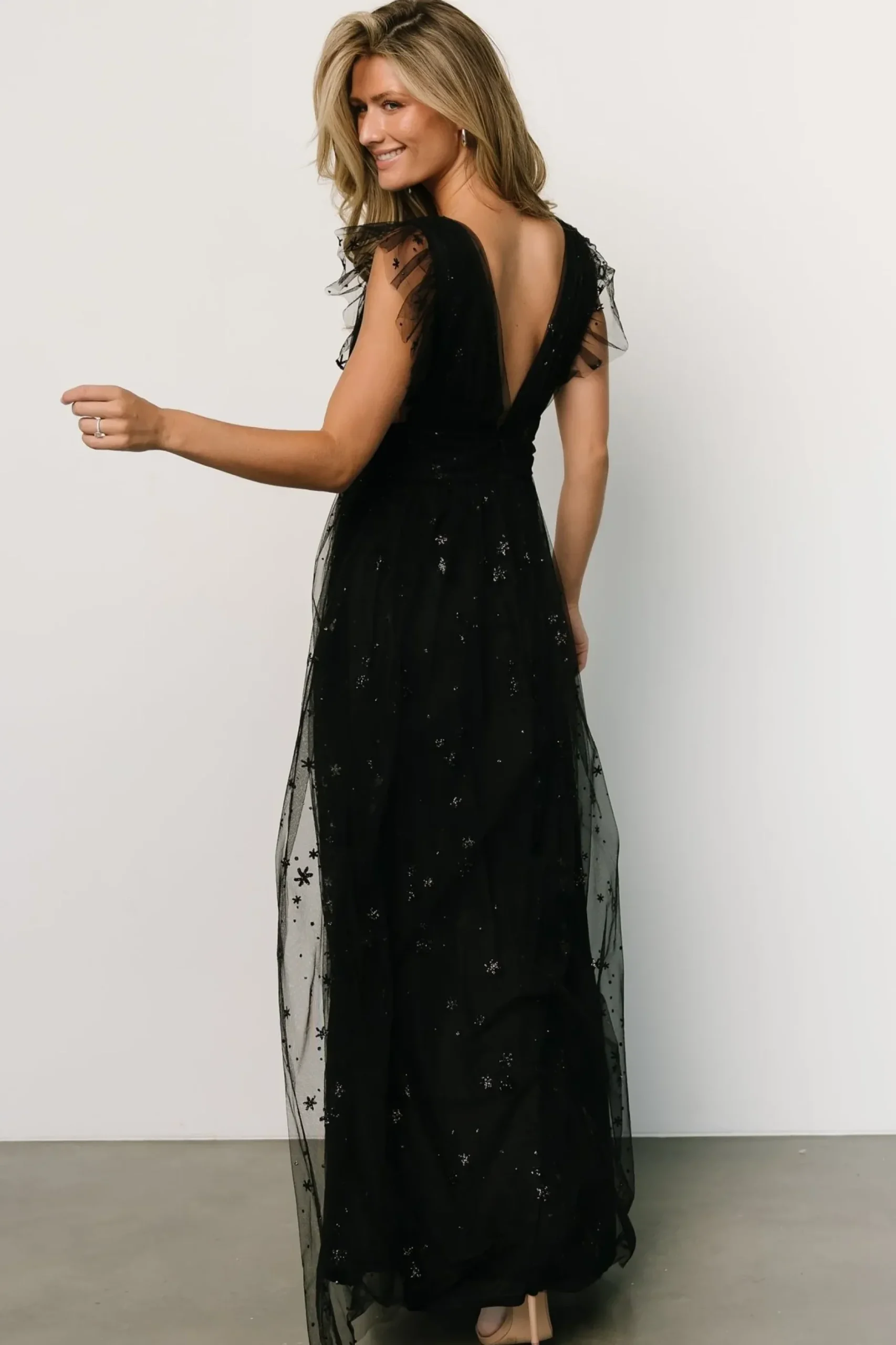 Baltic Born tulle styles|Nova Shimmer Maxi Dress | Black