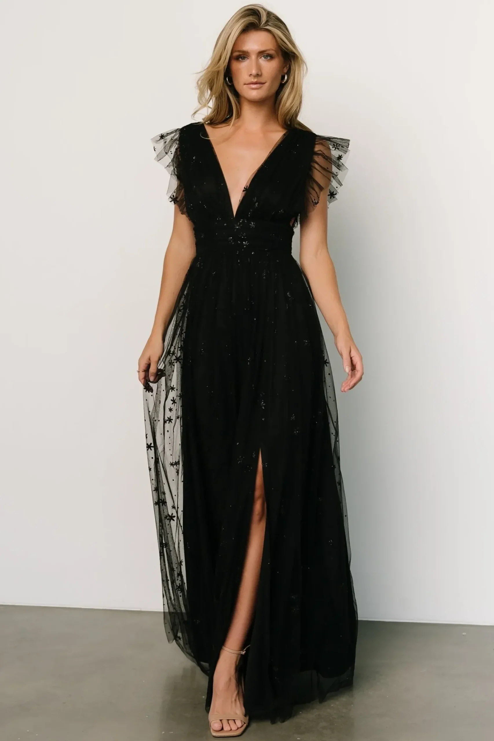 Baltic Born tulle styles|Nova Shimmer Maxi Dress | Black