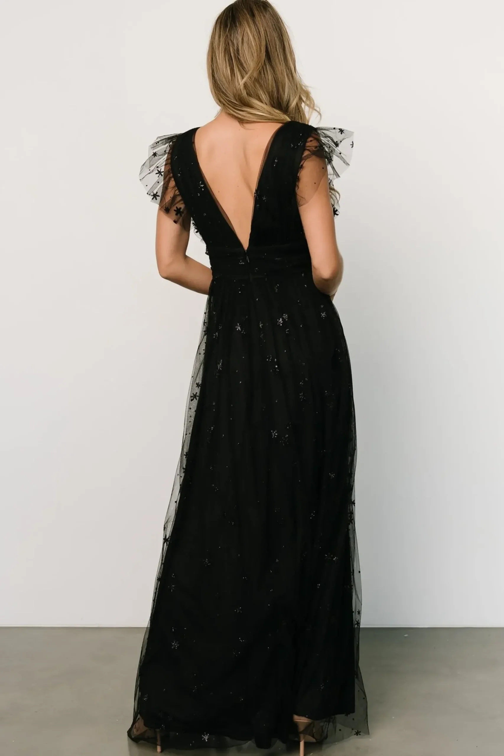 Baltic Born tulle styles|Nova Shimmer Maxi Dress | Black