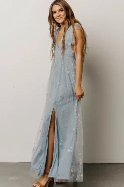 Baltic Born tulle styles|Nova Shimmer Maxi Dress | Dusty Blue + Silver
