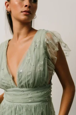 Baltic Born tulle styles|Nova Shimmer Maxi Dress | Sage + Silver