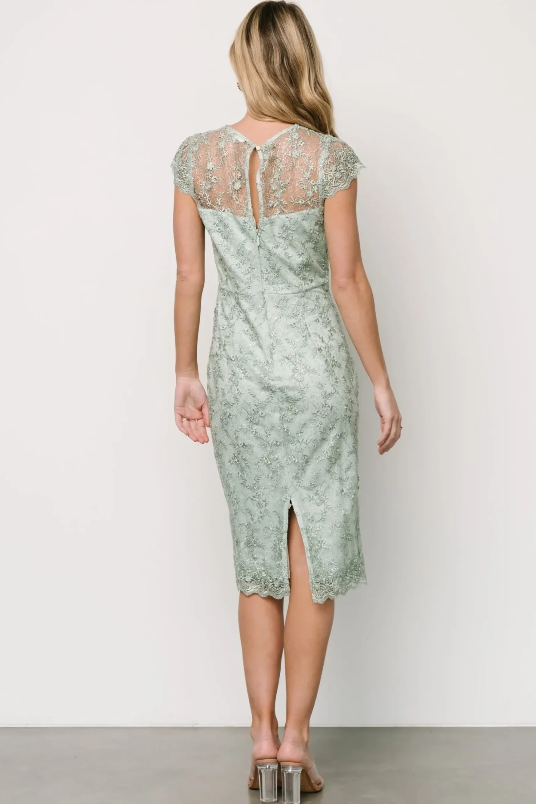 Baltic Born embellished + sequined|Oriana Embossed Shimmer Midi Dress | Sage