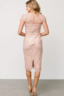 Baltic Born embellished + sequined|Oriana Embossed Shimmer Midi Dress | Nude Blush