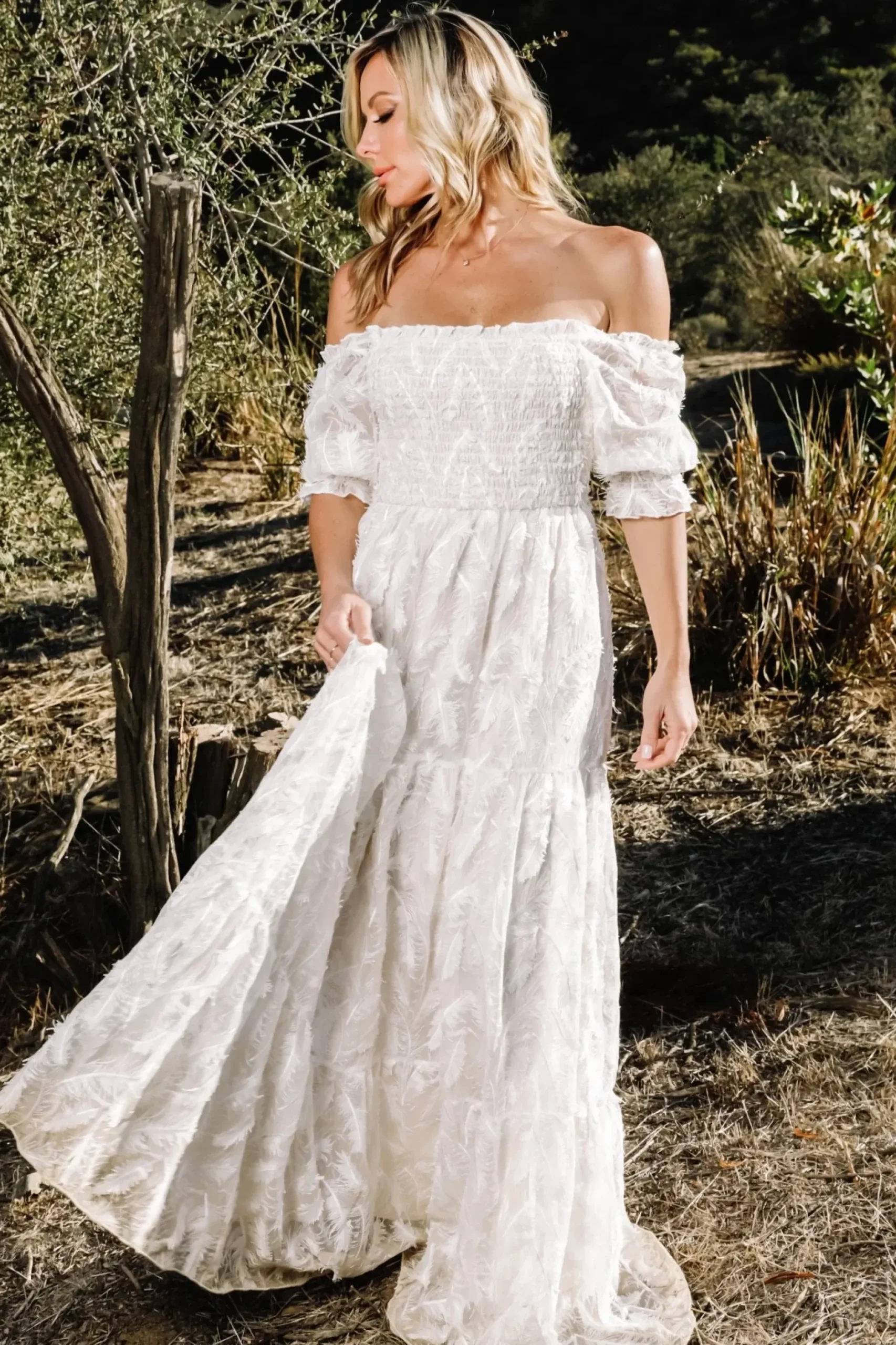 Baltic Born bump friendly|WINTER ESSENTIALS|Paloma Smocked Feather Maxi Dress | Off White