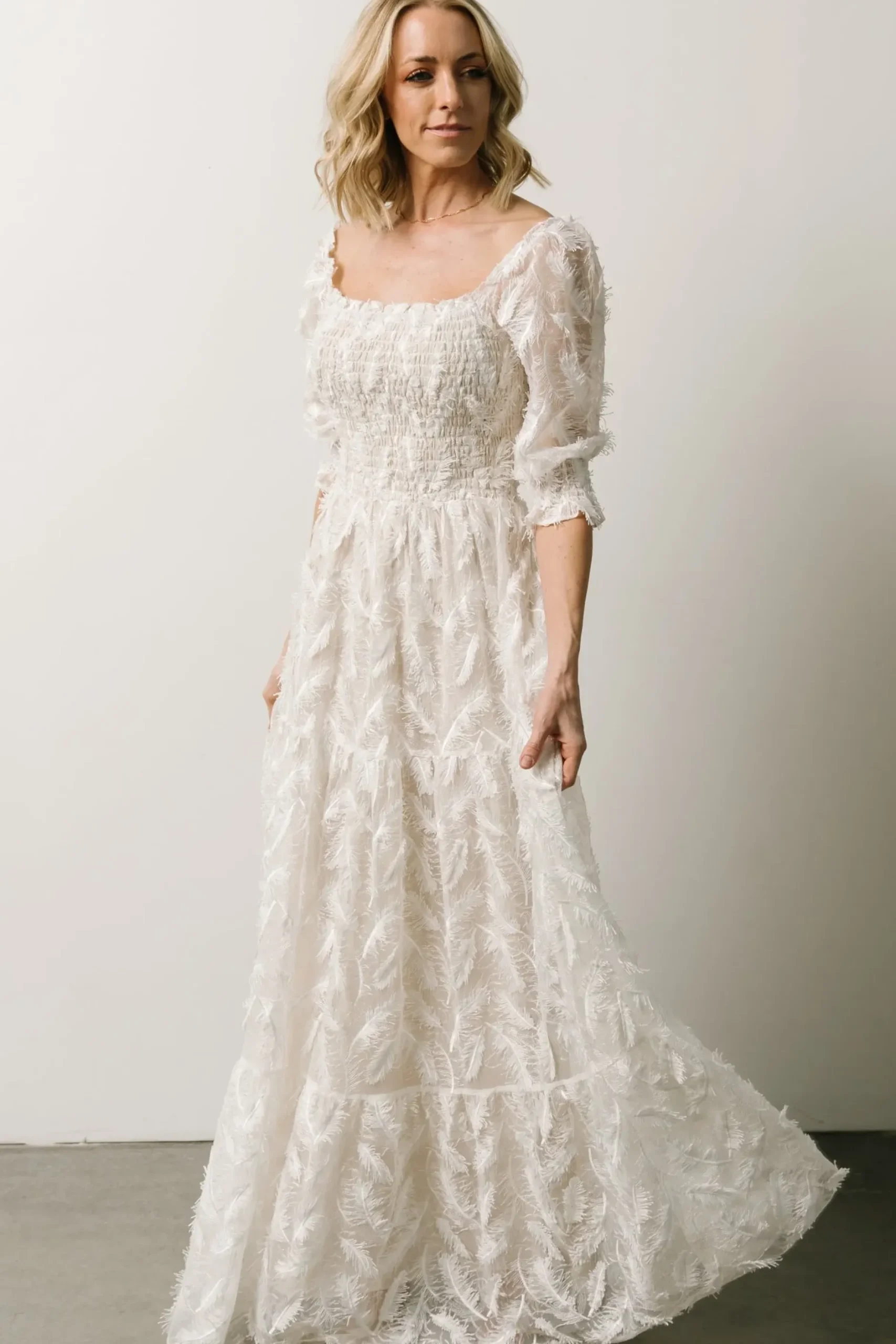 Baltic Born bump friendly|WINTER ESSENTIALS|Paloma Smocked Feather Maxi Dress | Off White