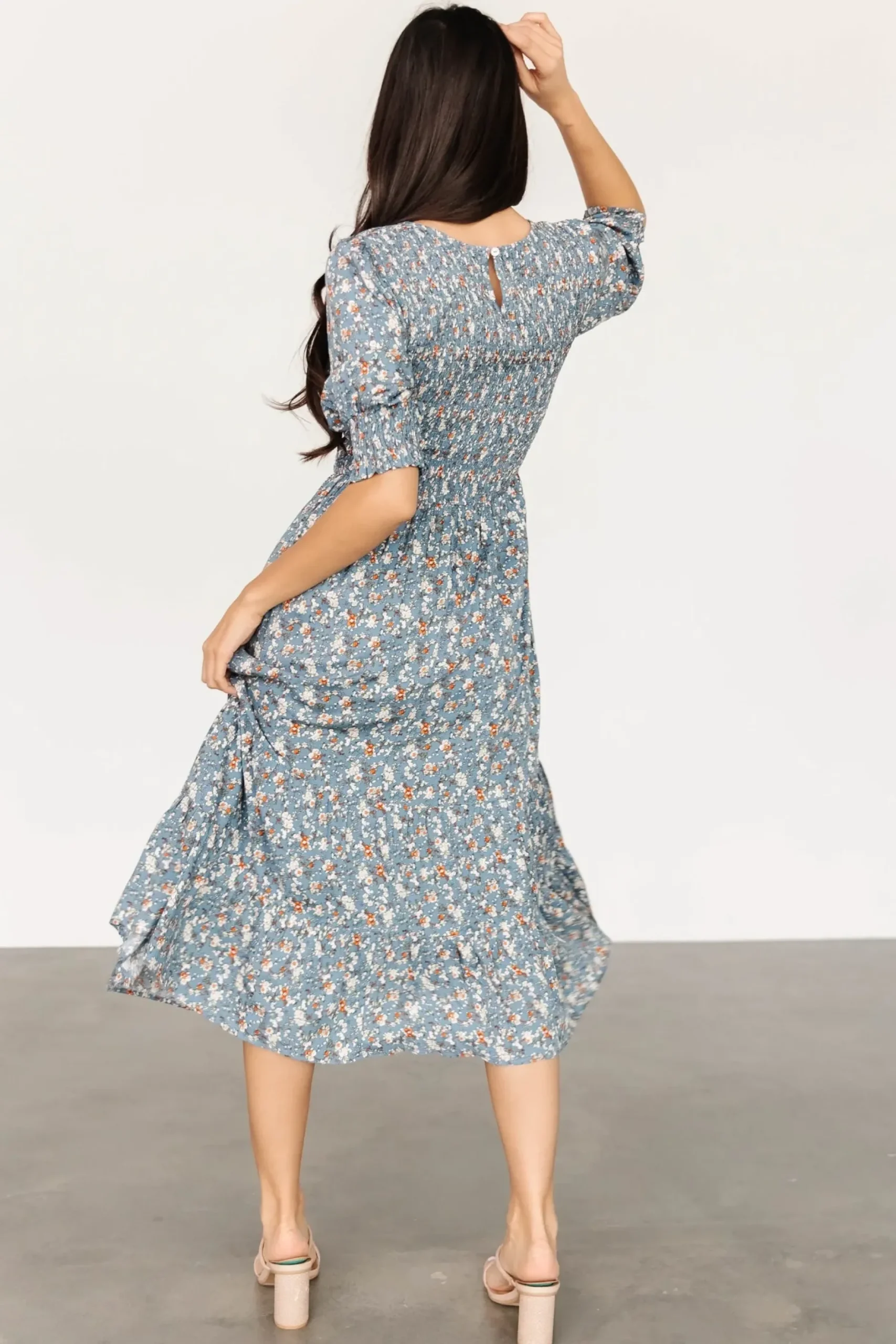 Baltic Born midi dresses|bump friendly|Pele Tiered Midi Dress | Vintage Blue Floral