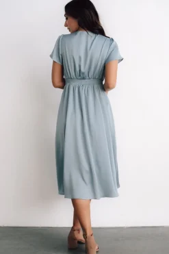 Baltic Born SALE|Poppy Satin Midi Dress | Light Blue