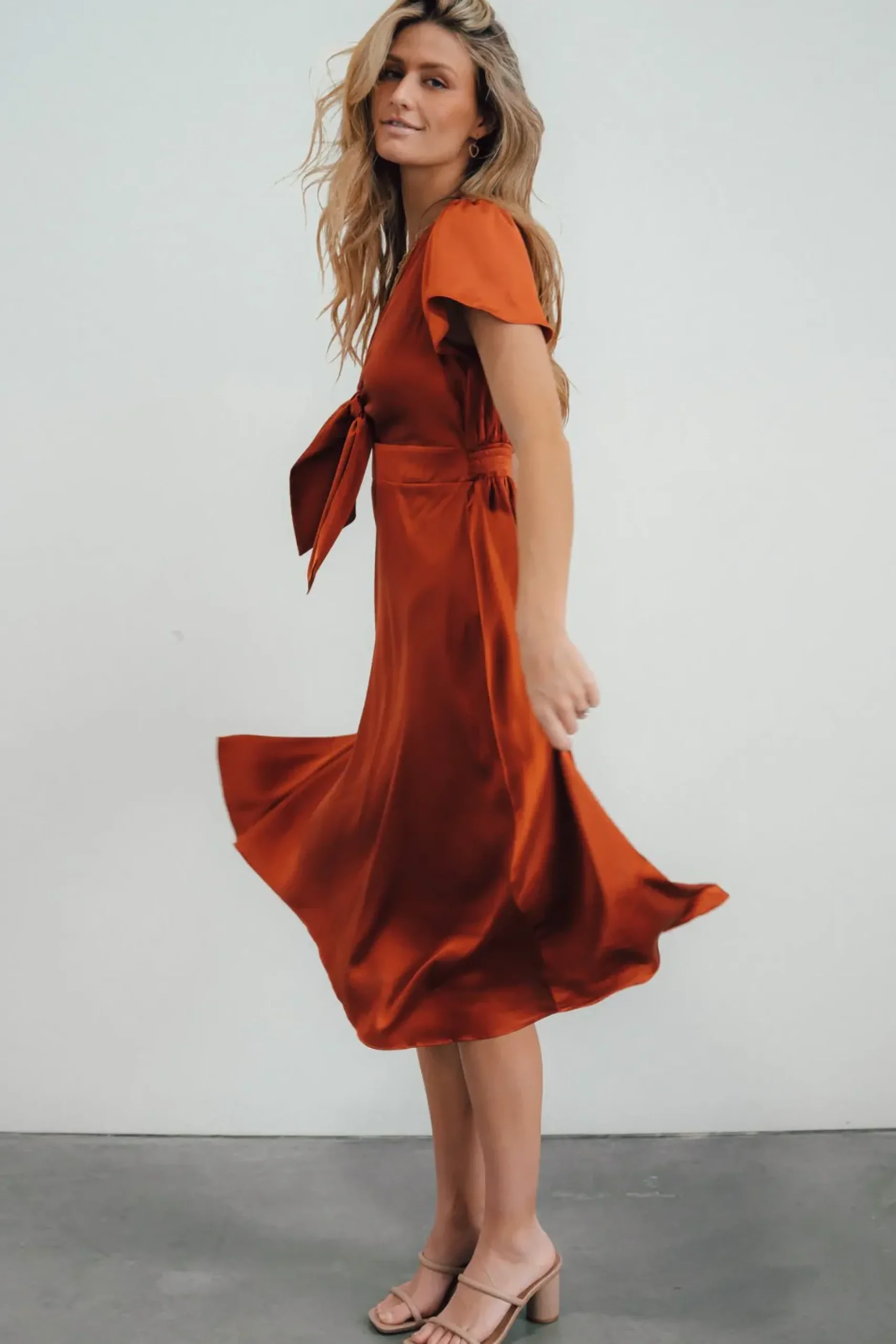 Baltic Born SALE|Poppy Satin Midi Dress | Rust