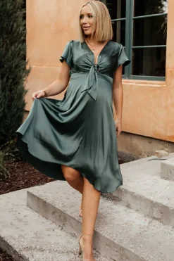 Baltic Born SALE|Poppy Satin Midi Dress | Winter Green