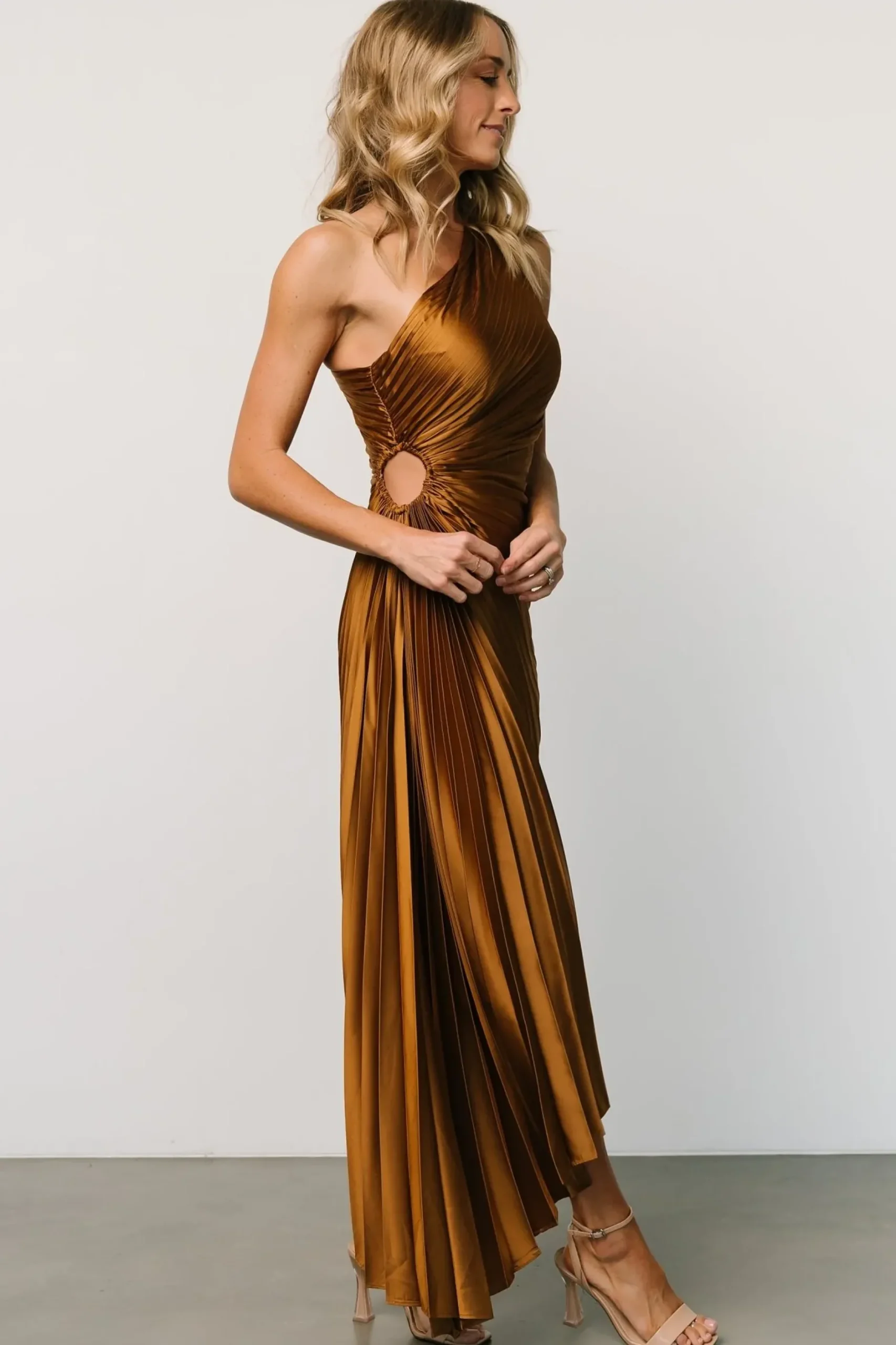 Baltic Born maxi dresses|midi dresses|Presley One Shoulder Pleated Dress | Bronze