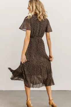 Baltic Born midi dresses|Prim Pleated Dress | Black Print