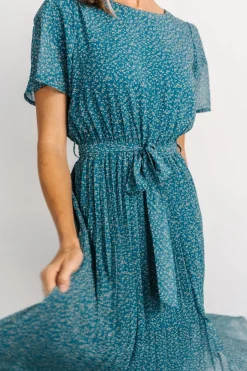 Baltic Born midi dresses|Prim Pleated Dress | Persian Blue Print