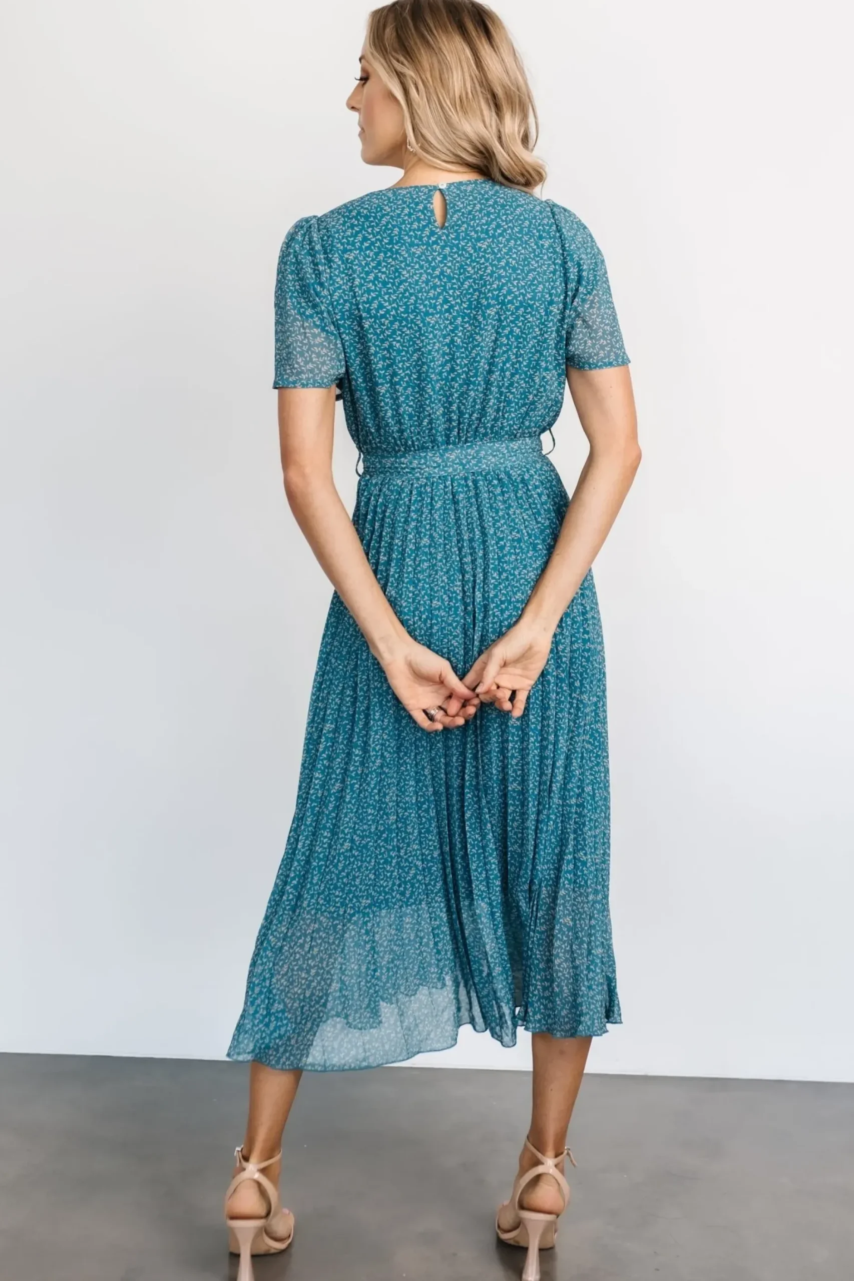 Baltic Born midi dresses|Prim Pleated Dress | Persian Blue Print