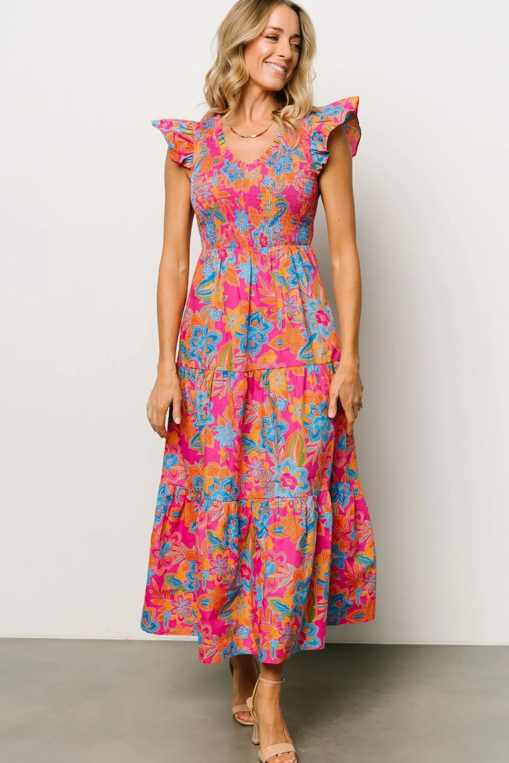 Baltic Born bump friendly|Ranchero Smocked Maxi Dress | Pink Multi