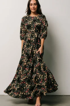 Baltic Born DRESSES|maxi dresses|Rebecca Maxi Dress | Black Pomegranate Print