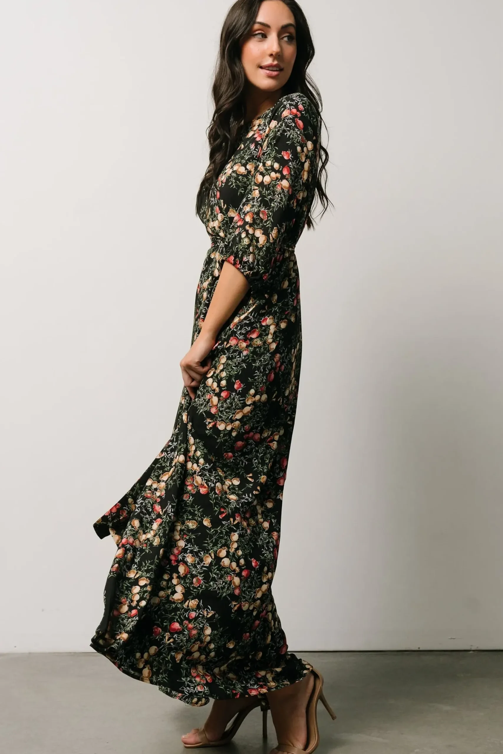 Baltic Born DRESSES|maxi dresses|Rebecca Maxi Dress | Black Pomegranate Print