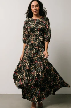 Baltic Born DRESSES|maxi dresses|Rebecca Maxi Dress | Black Pomegranate Print