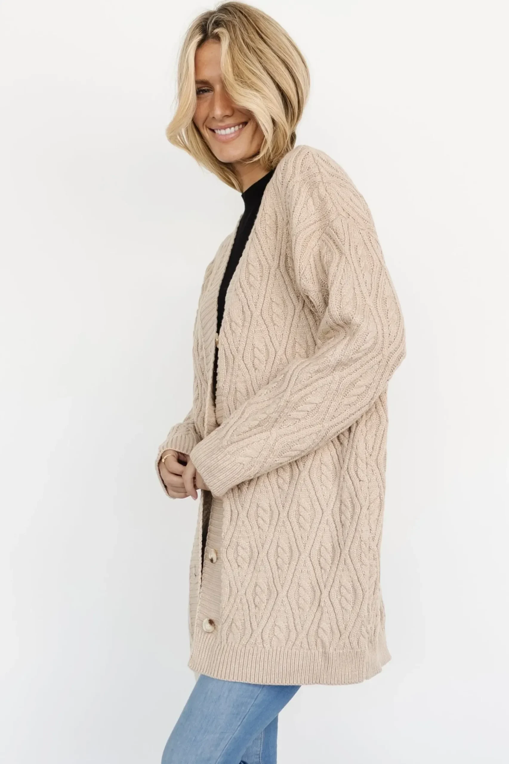 Baltic Born cardigans|Richey Cable Knit Cardigan | Taupe