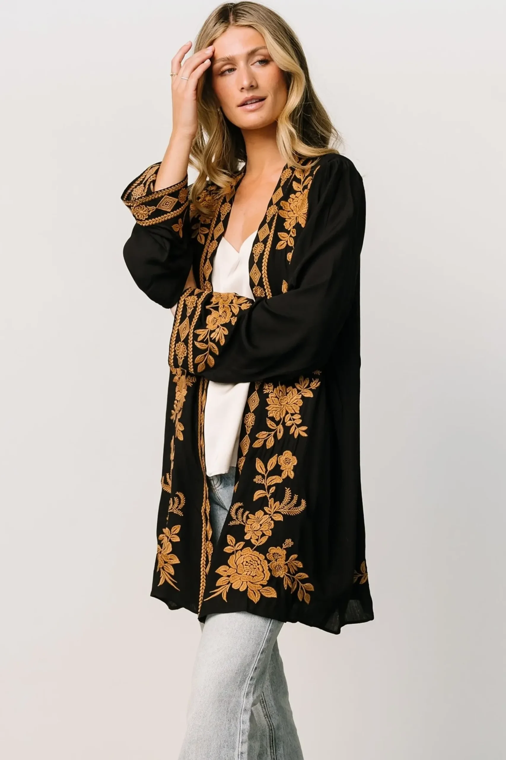 Baltic Born EXTENDED SIZING|Rigby Kimono | Black + Camel