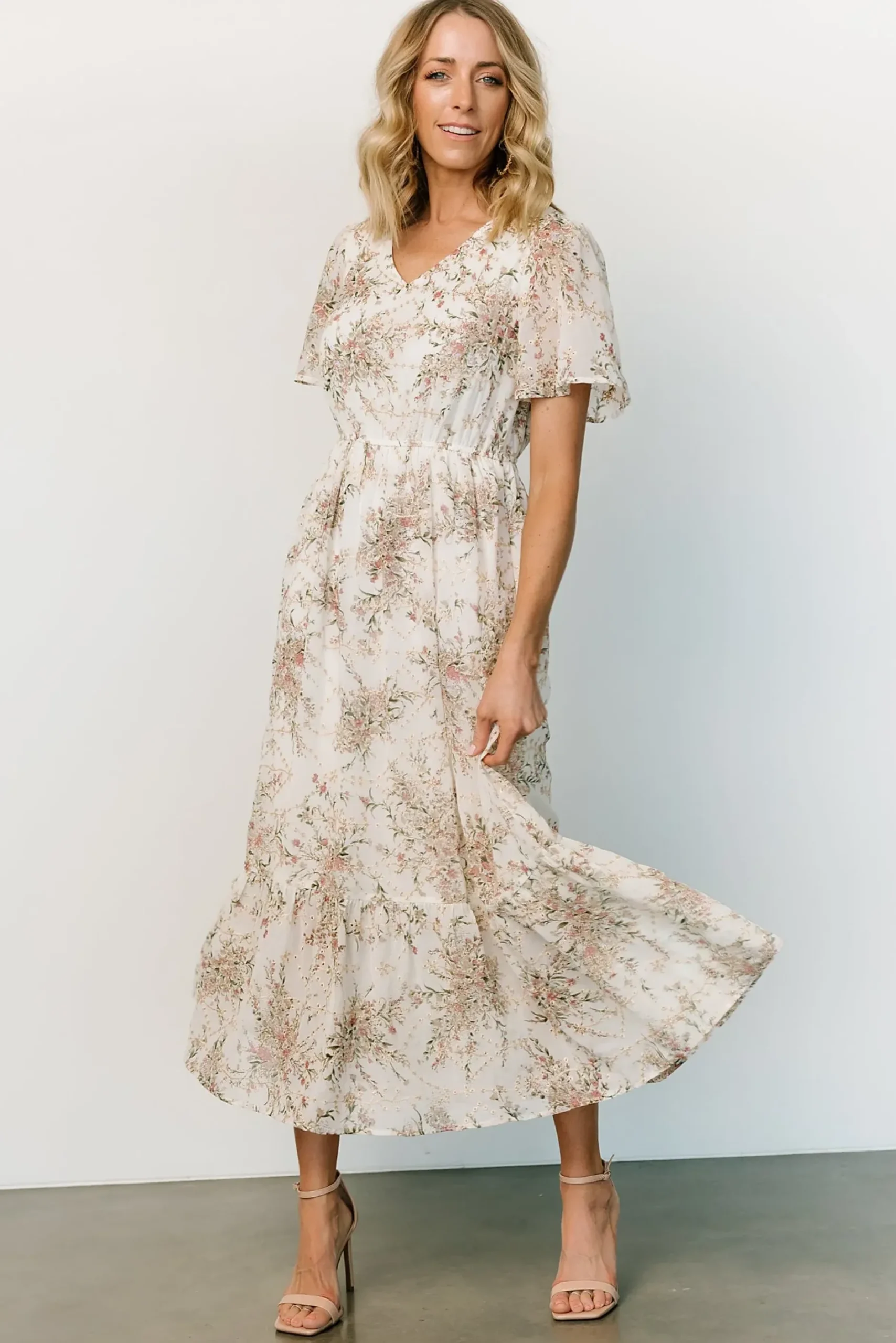 Baltic Born SALE|Roanoke Embossed Midi Dress | White Floral