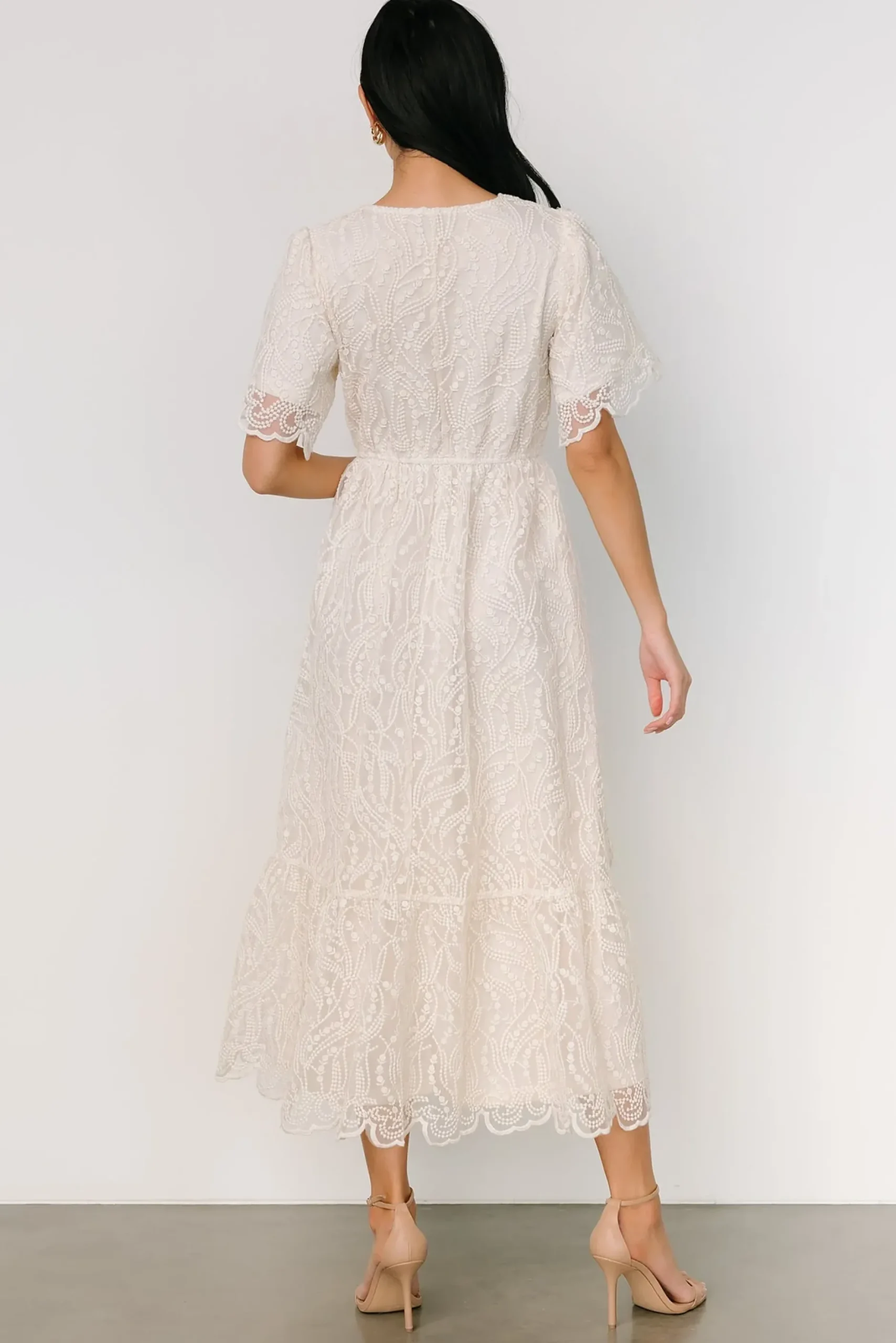 Baltic Born SALE|Roanoke Embossed Midi Dress | Vintage Cream