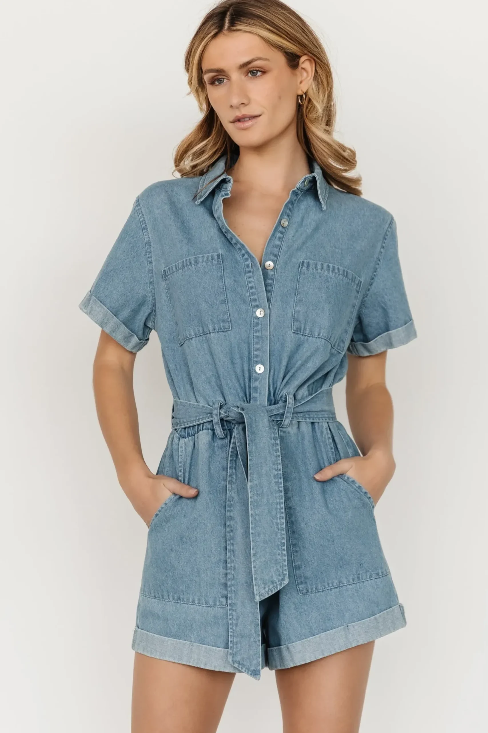 Baltic Born JUMPSUITS + ROMPERS|Ronan Button Down Romper | Denim