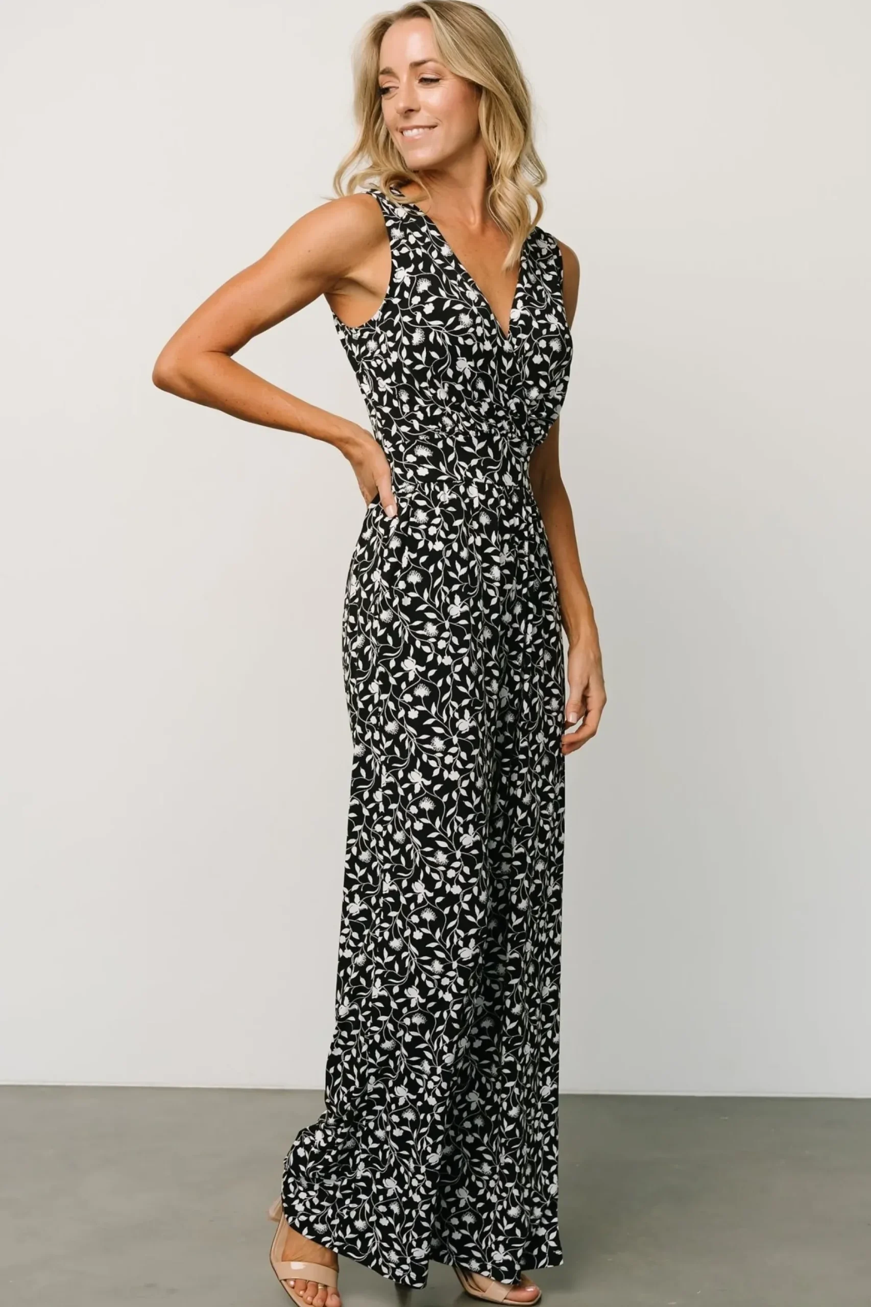 Baltic Born JUMPSUITS + ROMPERS|Rudie Sleeveless Jumpsuit | Black + White Floral