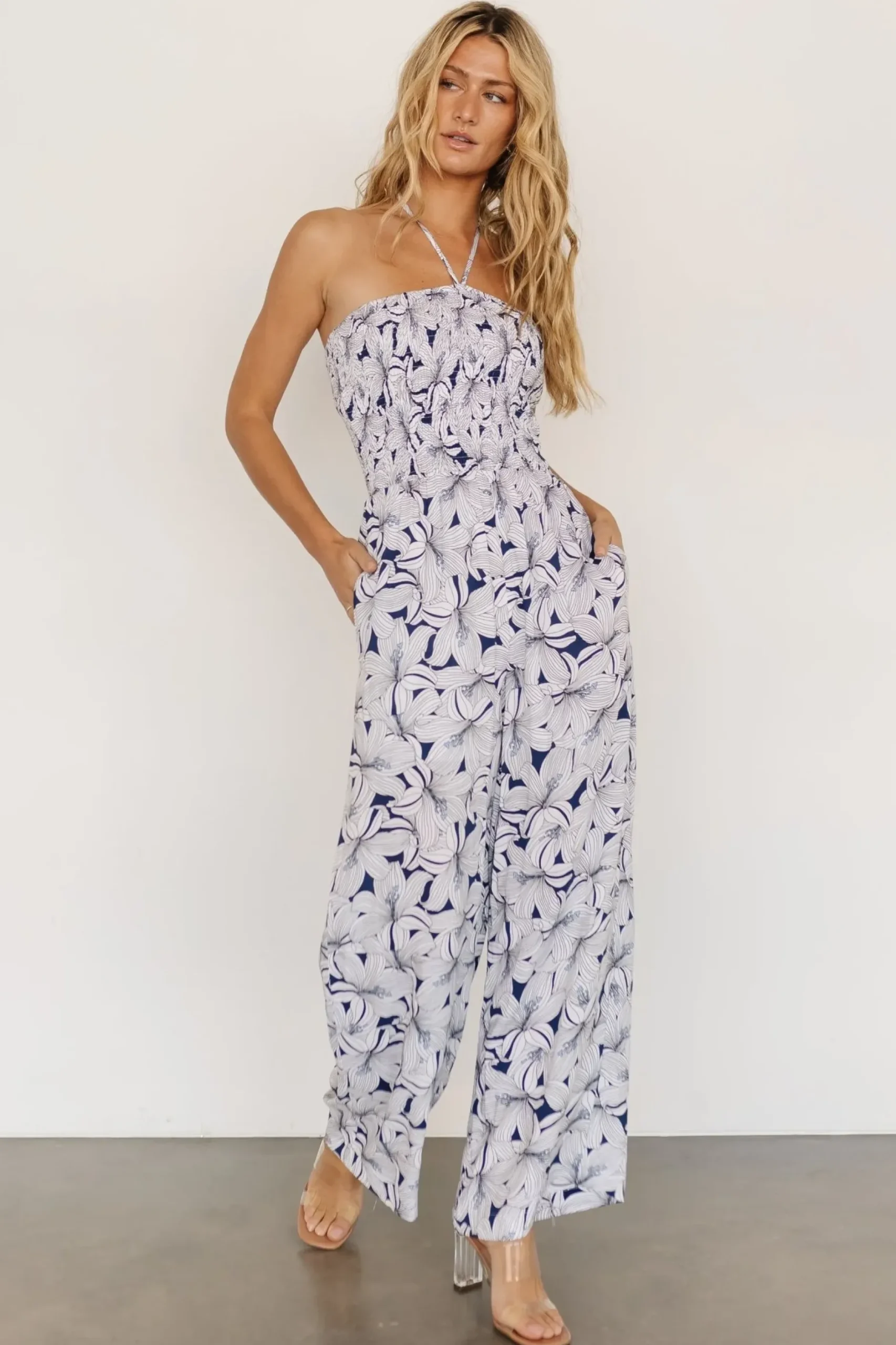 Baltic Born JUMPSUITS + ROMPERS|Santa Ana Halter Jumpsuit | Navy + White