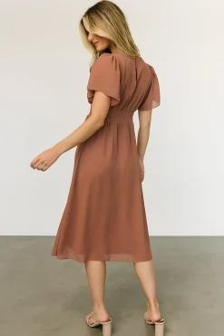 Baltic Born midi dresses|WEDDING SUITE|Sarah Smocked Midi Dress | Rosy Brown