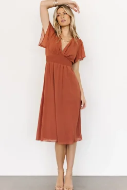 Baltic Born midi dresses|WEDDING SUITE|Sarah Smocked Midi Dress | Terracotta