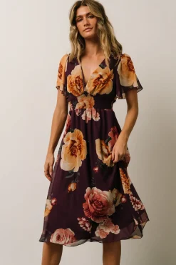 Baltic Born midi dresses|WEDDING SUITE|Sarah Smocked Midi Dress | Eggplant Floral