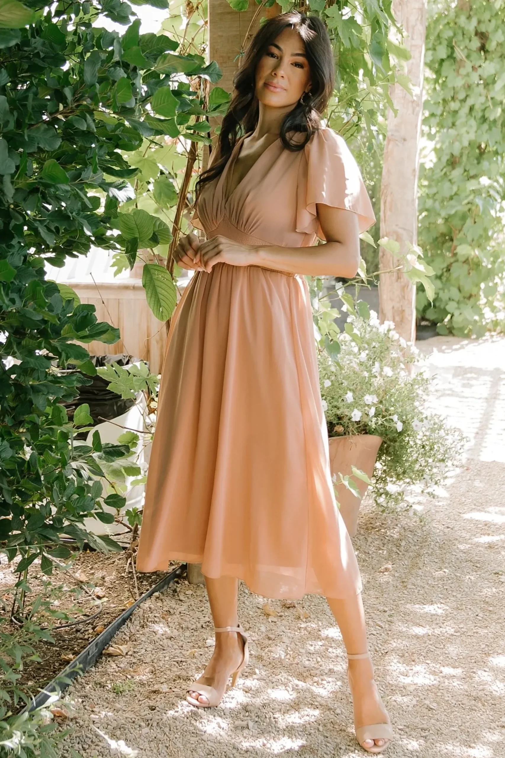 Baltic Born midi dresses|WEDDING SUITE|Sarah Smocked Midi Dress | Dusty Camel