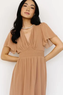 Baltic Born midi dresses|WEDDING SUITE|Sarah Smocked Midi Dress | Dusty Camel