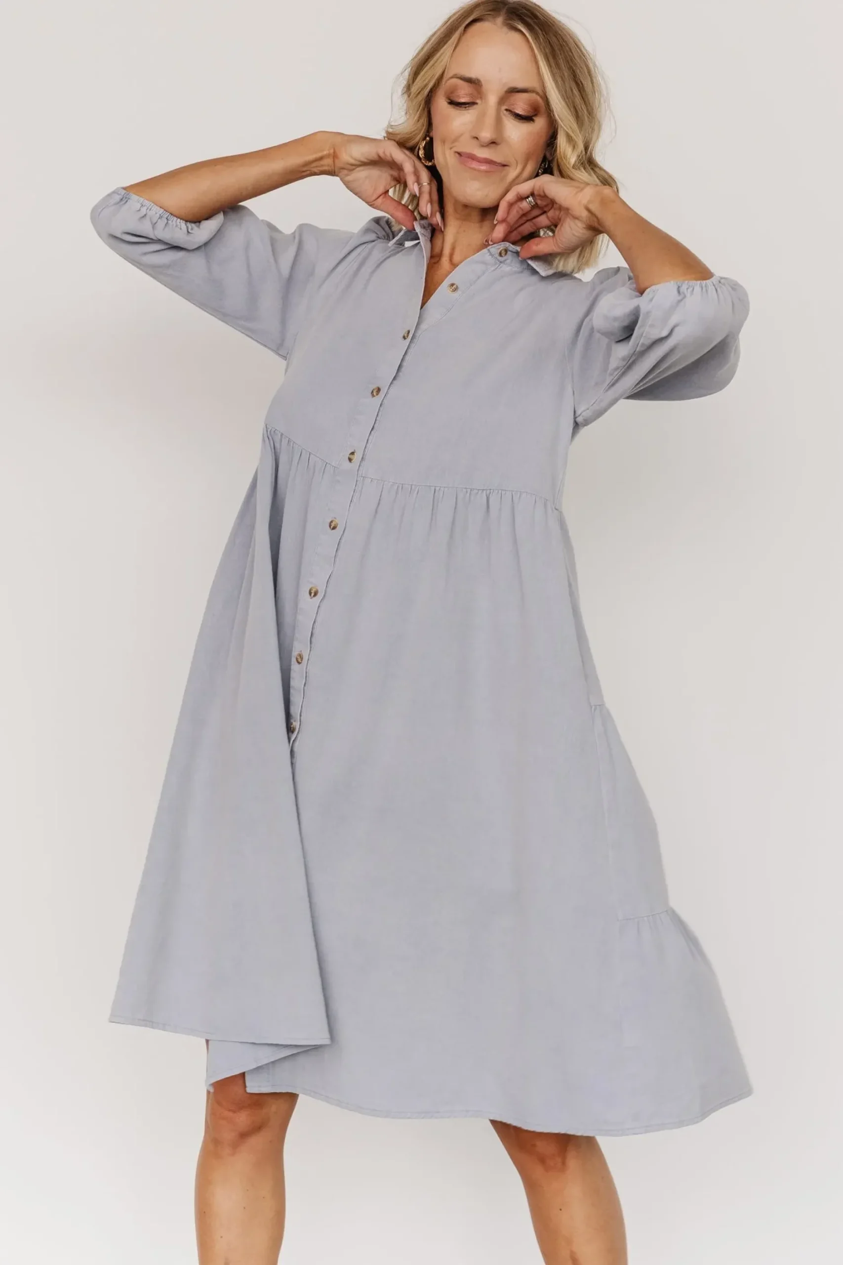 Baltic Born short dresses|bump friendly|Sari Babydoll Dress | Light Denim