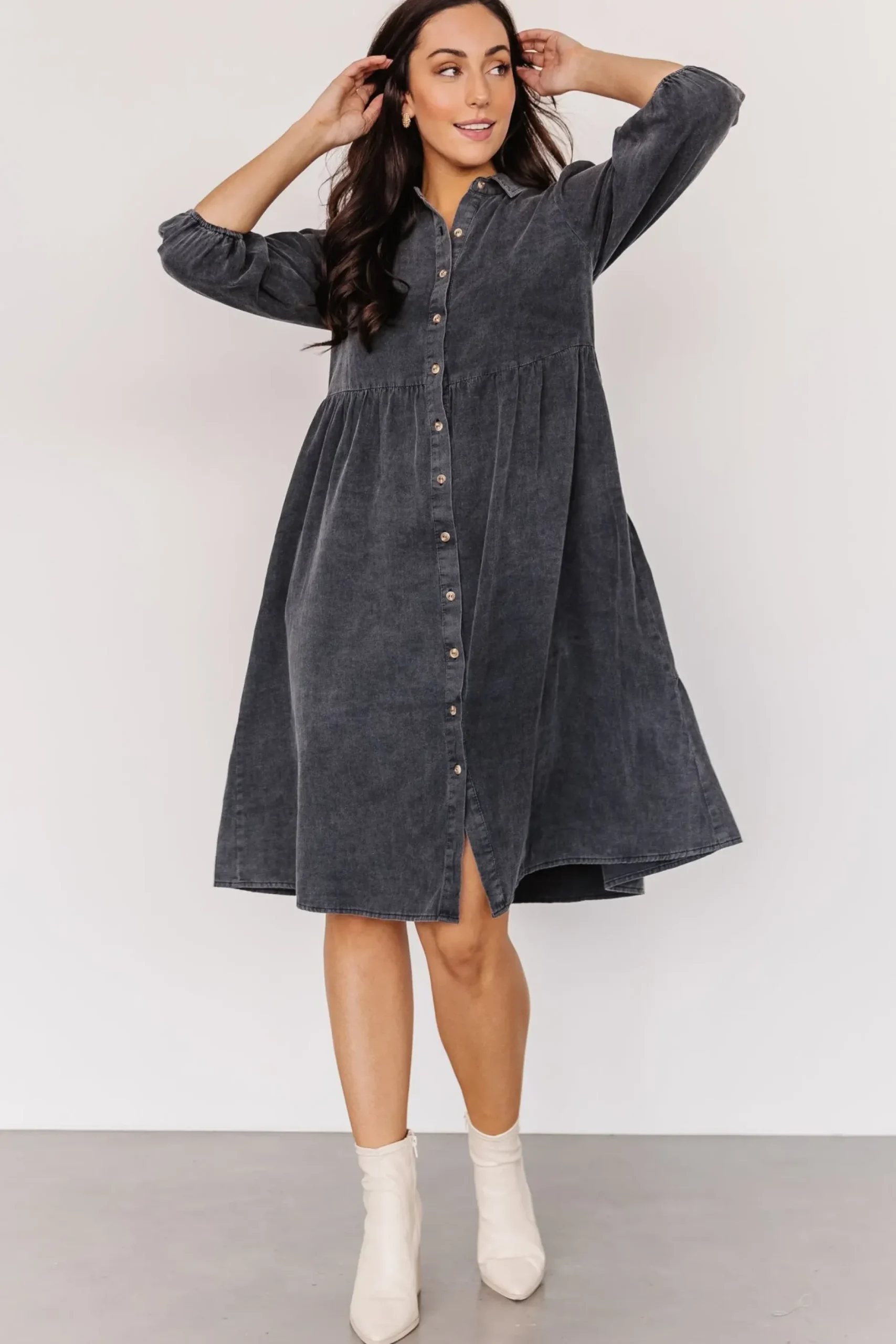 Baltic Born short dresses|bump friendly|Sari Babydoll Dress | Washed Black