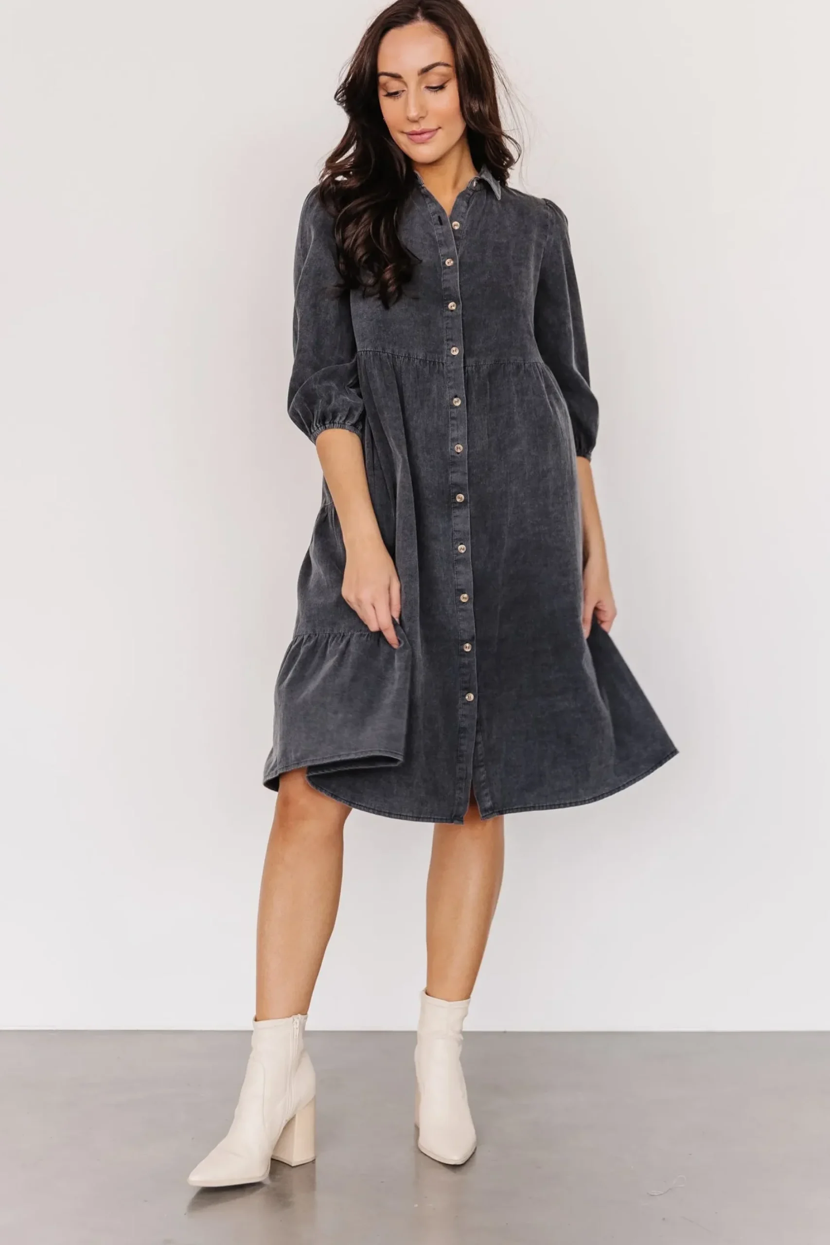 Baltic Born short dresses|bump friendly|Sari Babydoll Dress | Washed Black
