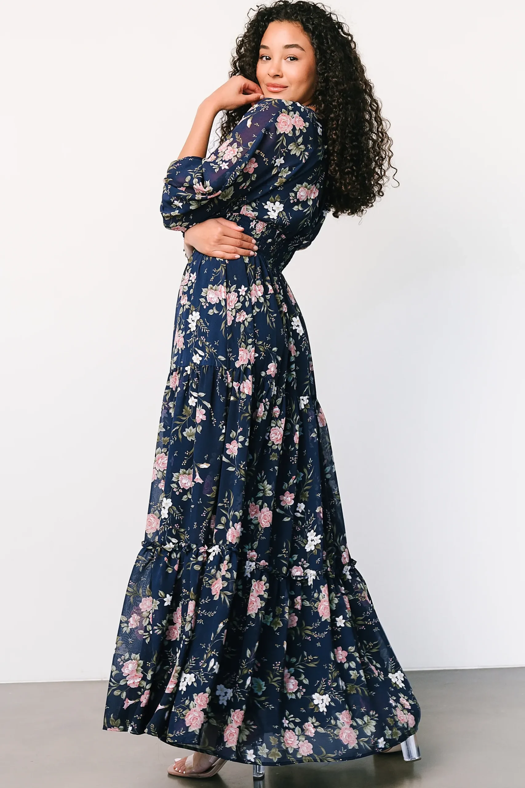 Baltic Born maxi dresses|bump friendly|Sawyer Tiered Maxi Dress | Navy + Pink