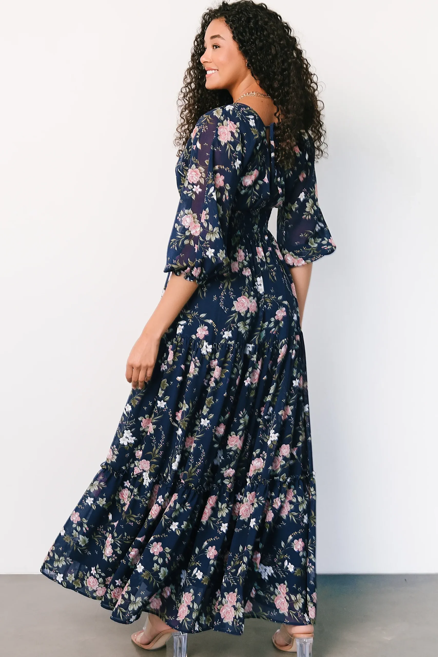 Baltic Born maxi dresses|bump friendly|Sawyer Tiered Maxi Dress | Navy + Pink