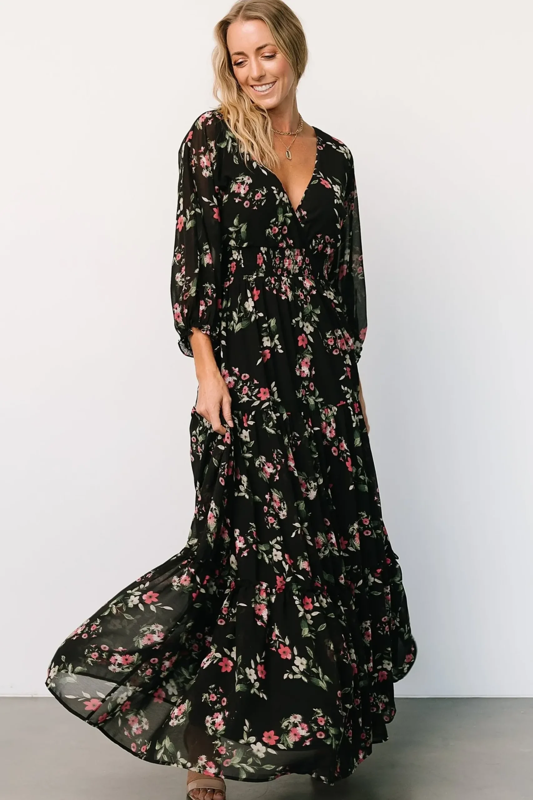 Baltic Born maxi dresses|bump friendly|Sawyer Tiered Maxi Dress | Black + Berry