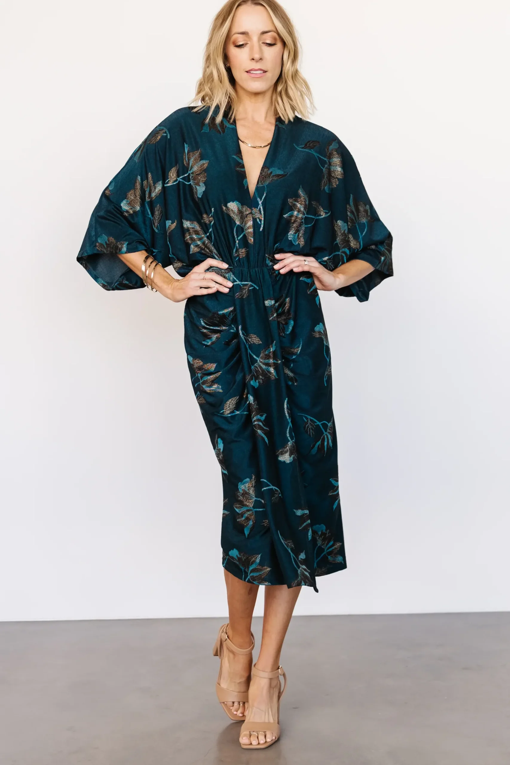 Baltic Born WEDDING SUITE|wedding guest|Shaneen Ruched Midi Dress | Jade Floral Shimmer