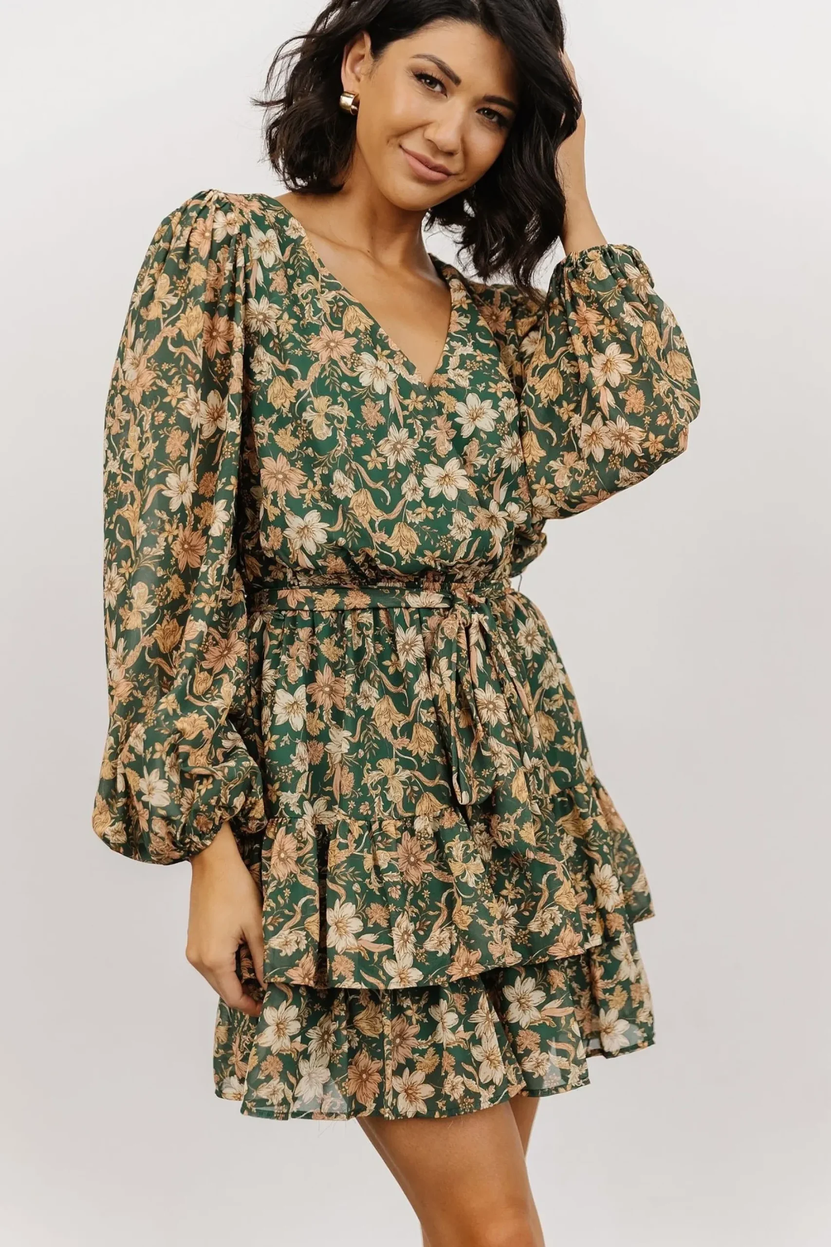 Baltic Born WINTER ESSENTIALS|Shirley Ruffle Mini Dress | Green Floral