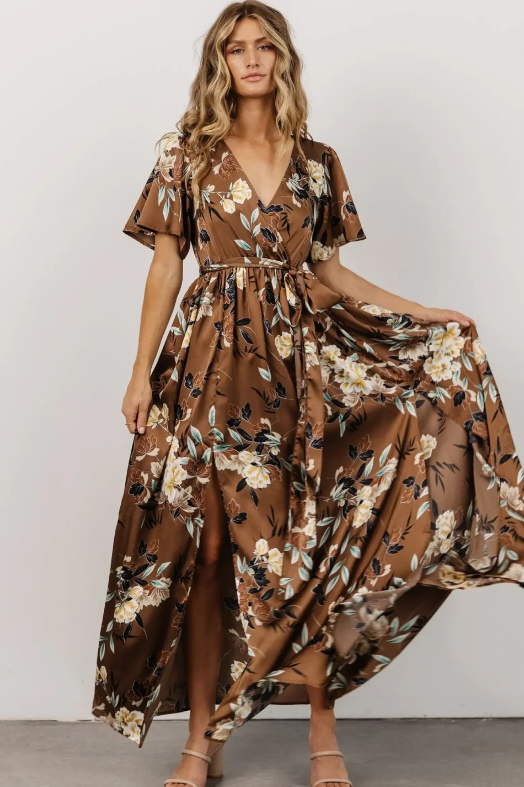 Baltic Born maxi dresses|WEDDING SUITE|Sicily Satin Maxi Dress | Mocha Floral