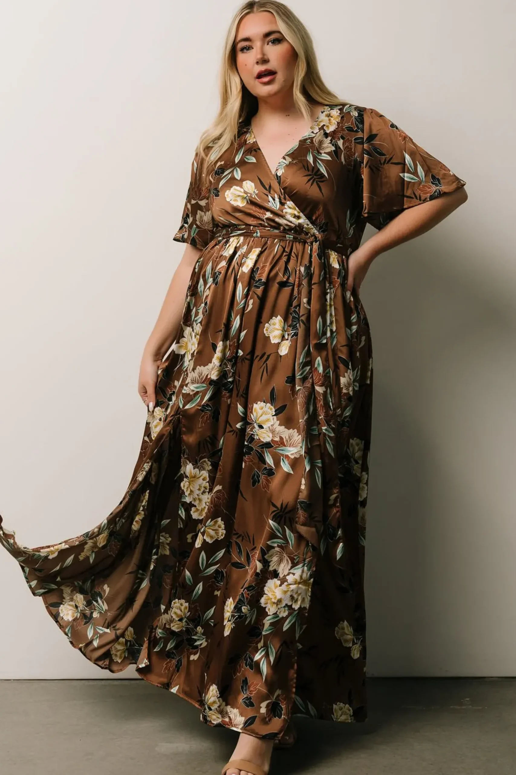 Baltic Born maxi dresses|WEDDING SUITE|Sicily Satin Maxi Dress | Mocha Floral