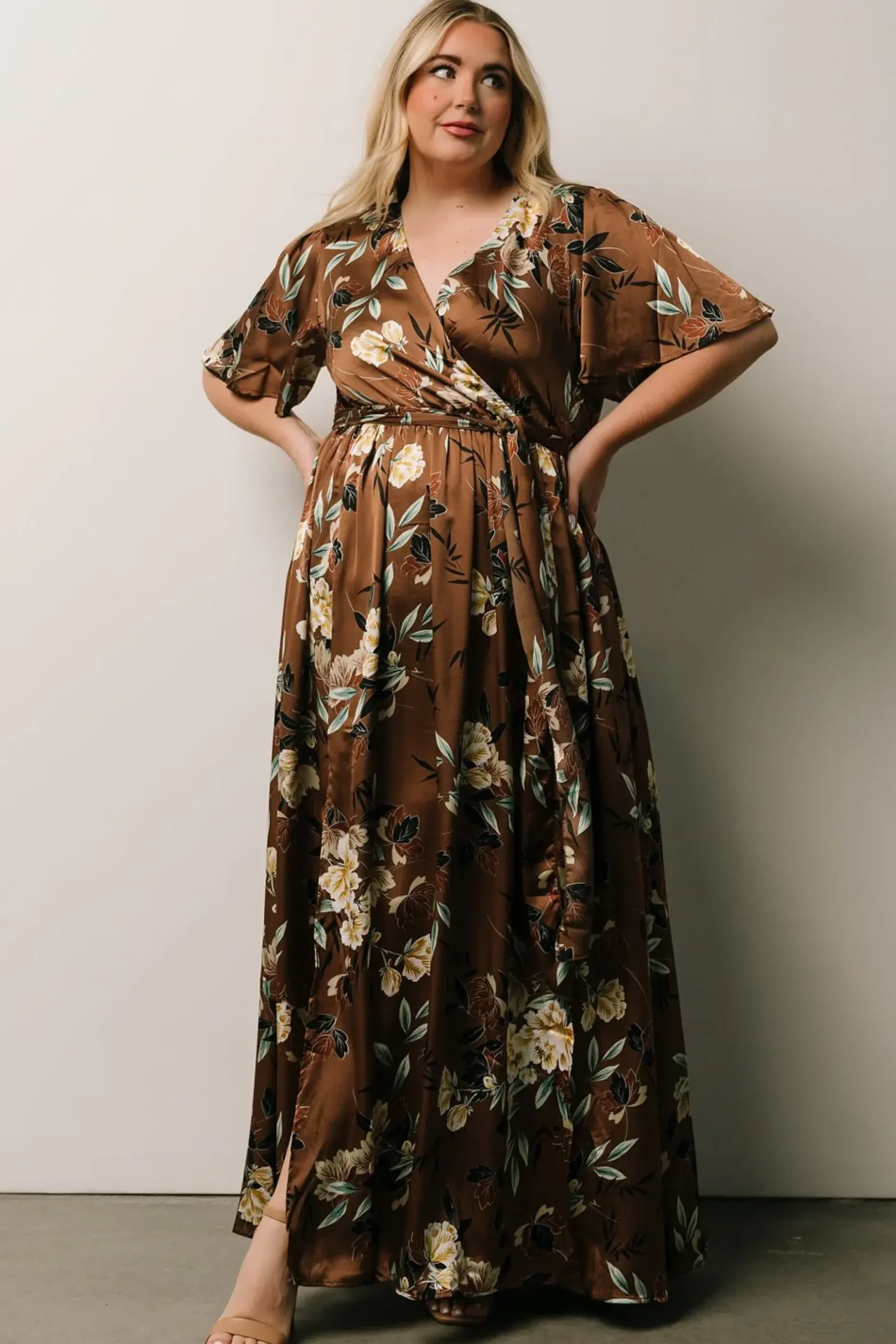Baltic Born maxi dresses|WEDDING SUITE|Sicily Satin Maxi Dress | Mocha Floral