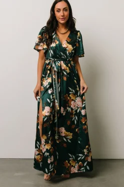 Baltic Born WEDDING SUITE|wedding guest|Sicily Satin Maxi Dress | Dark Green Floral