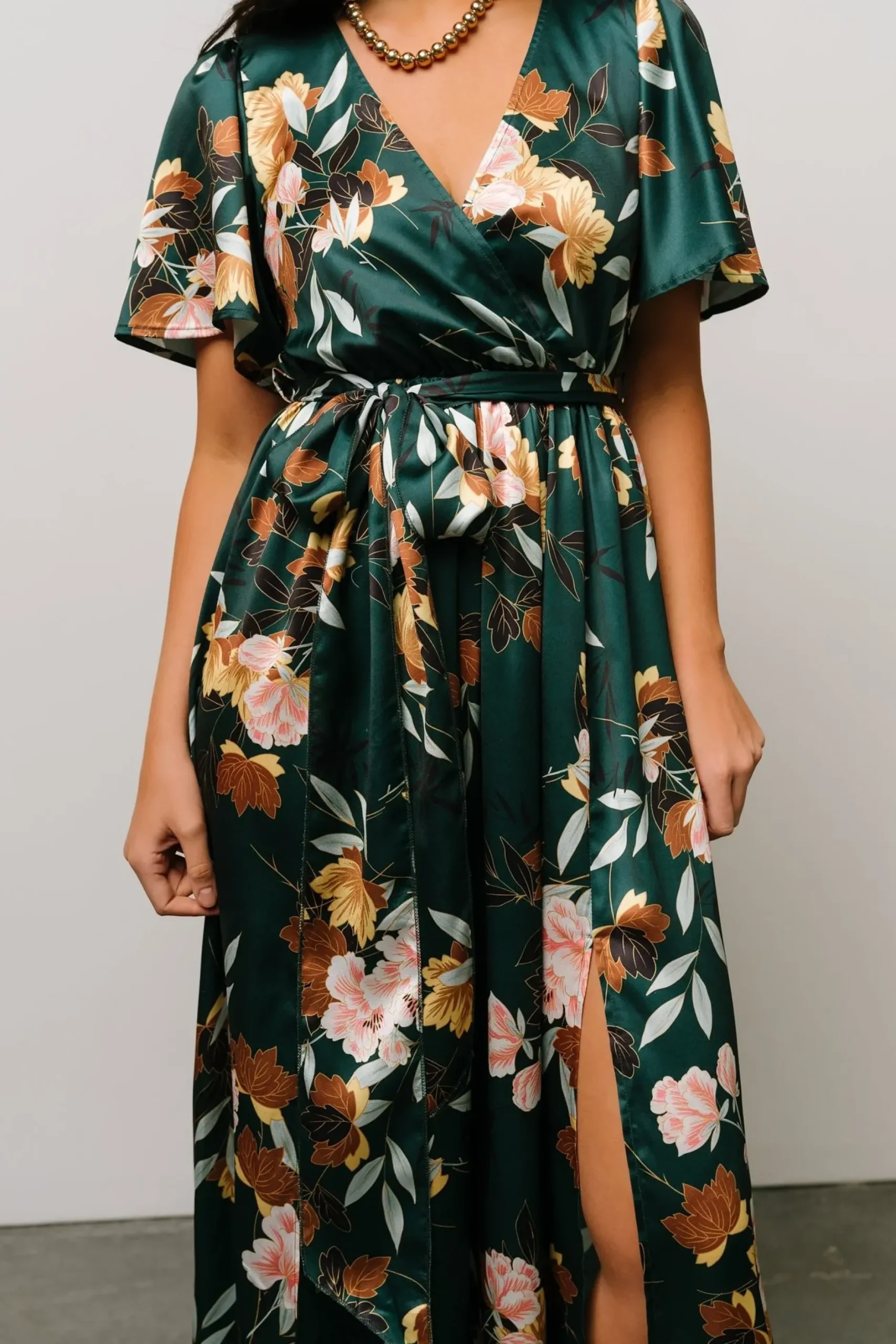 Baltic Born WEDDING SUITE|wedding guest|Sicily Satin Maxi Dress | Dark Green Floral