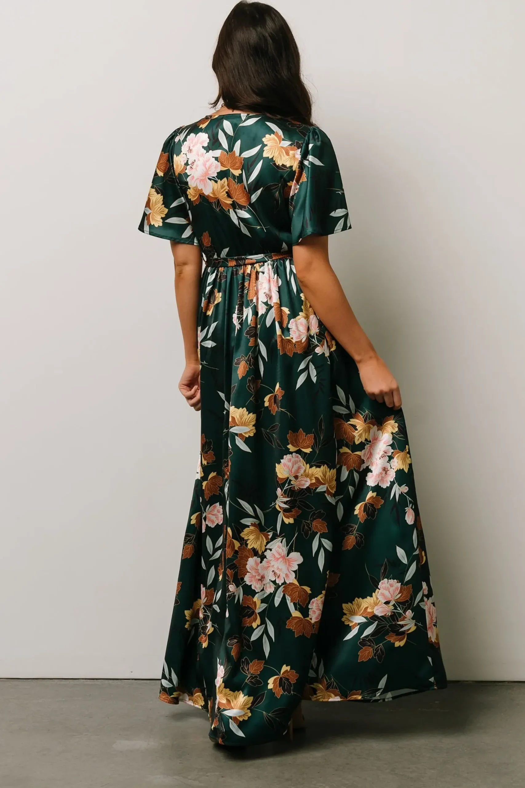 Baltic Born WEDDING SUITE|wedding guest|Sicily Satin Maxi Dress | Dark Green Floral