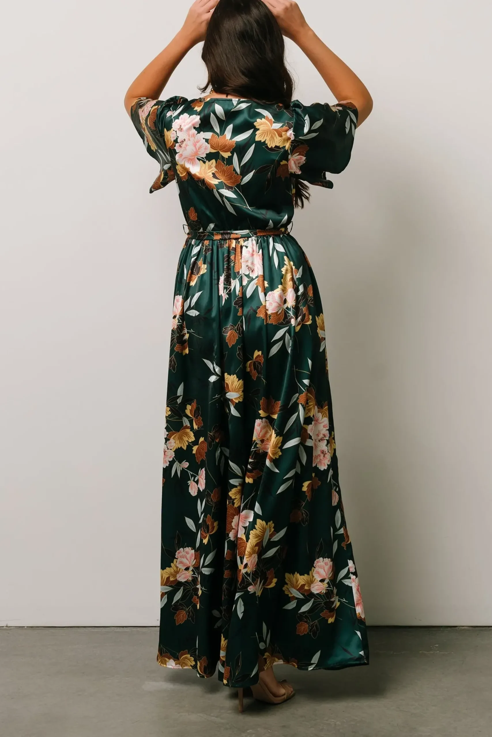 Baltic Born WEDDING SUITE|wedding guest|Sicily Satin Maxi Dress | Dark Green Floral