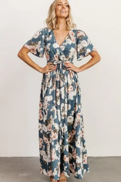 Baltic Born maxi dresses|WEDDING SUITE|Sicily Satin Maxi Dress | Blue Floral