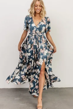 Baltic Born maxi dresses|WEDDING SUITE|Sicily Satin Maxi Dress | Blue Floral
